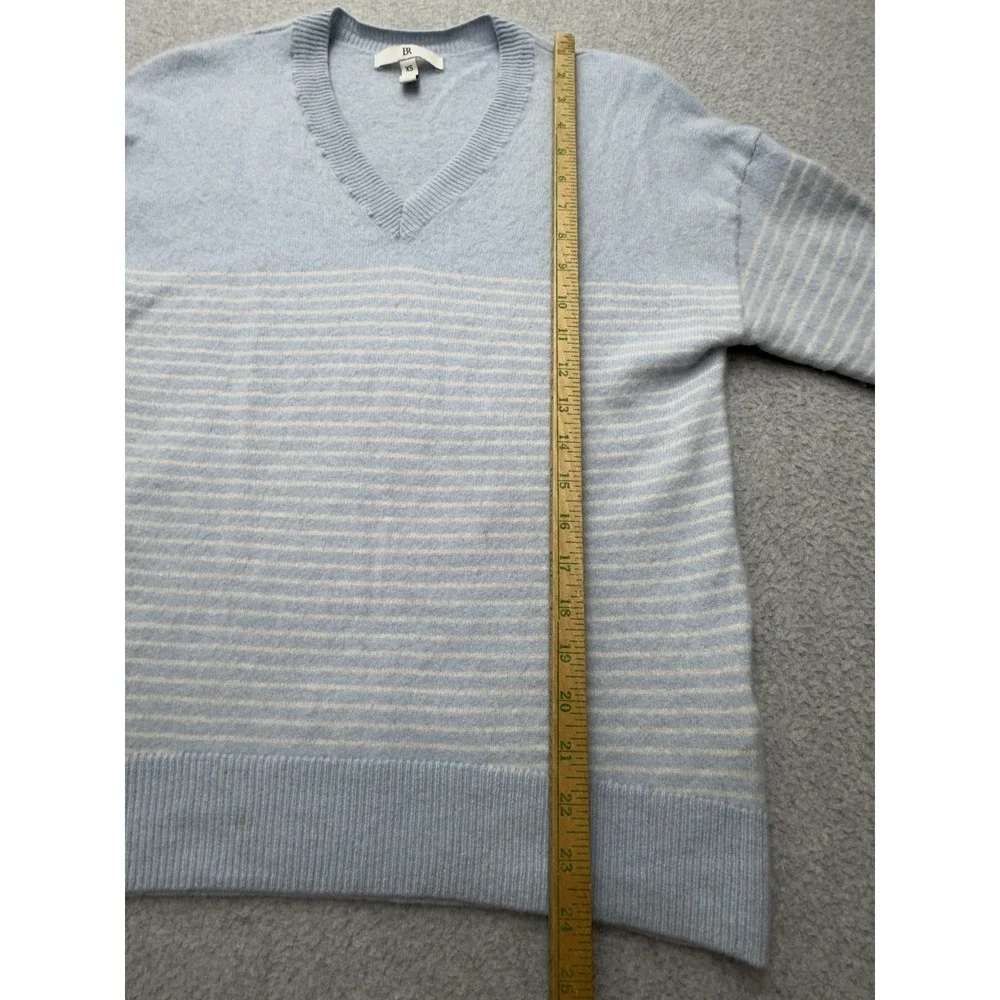 Banana Republic Sweater Womens XS Blue Cashmere V Neck Striped Knit Pullover